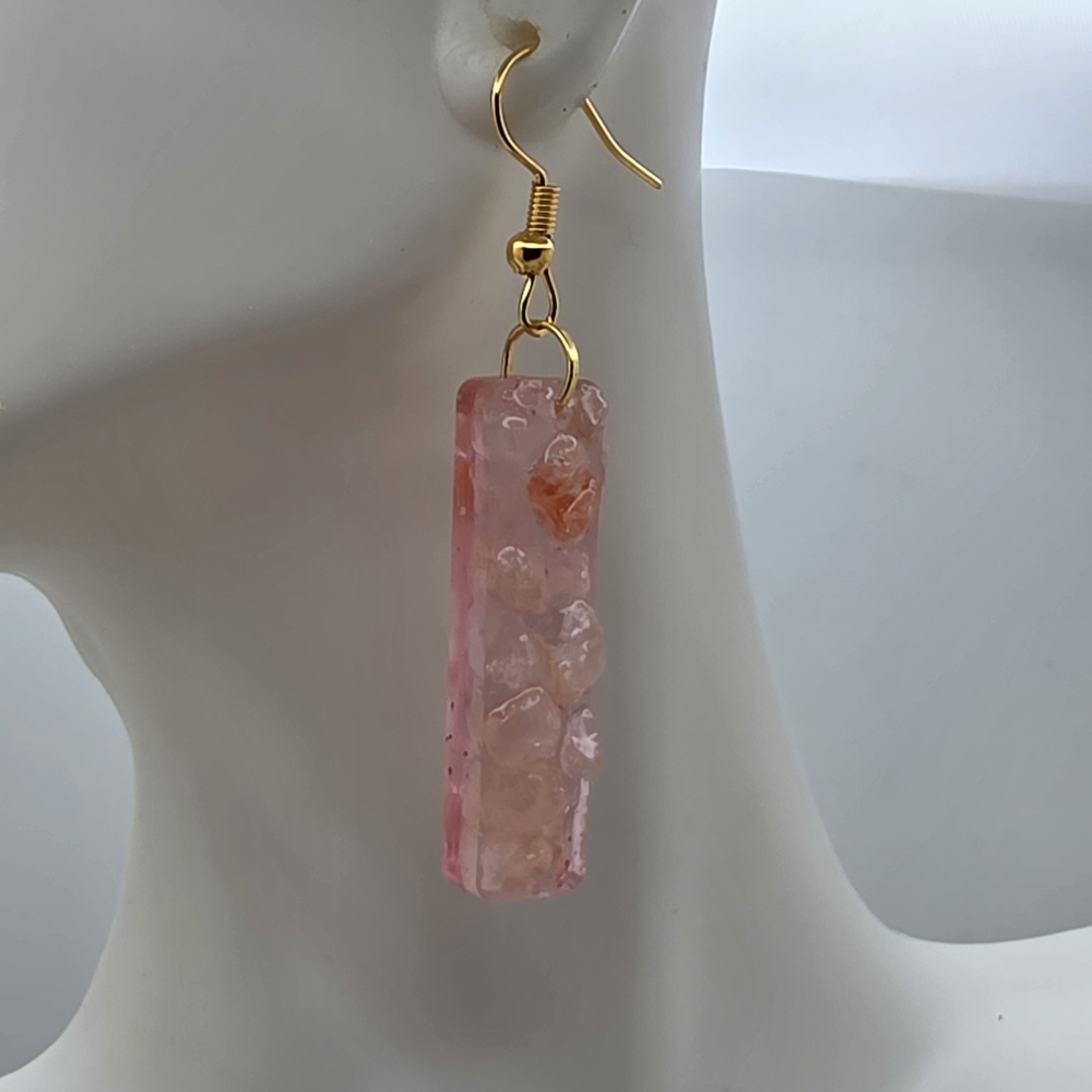 Rose Quartz Dangle Earrings with Gold Hooks